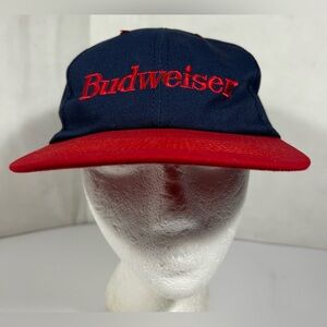 Vintage Budweiser Hat Snapback Cap Navy Red Embroidered Made In USA One Size